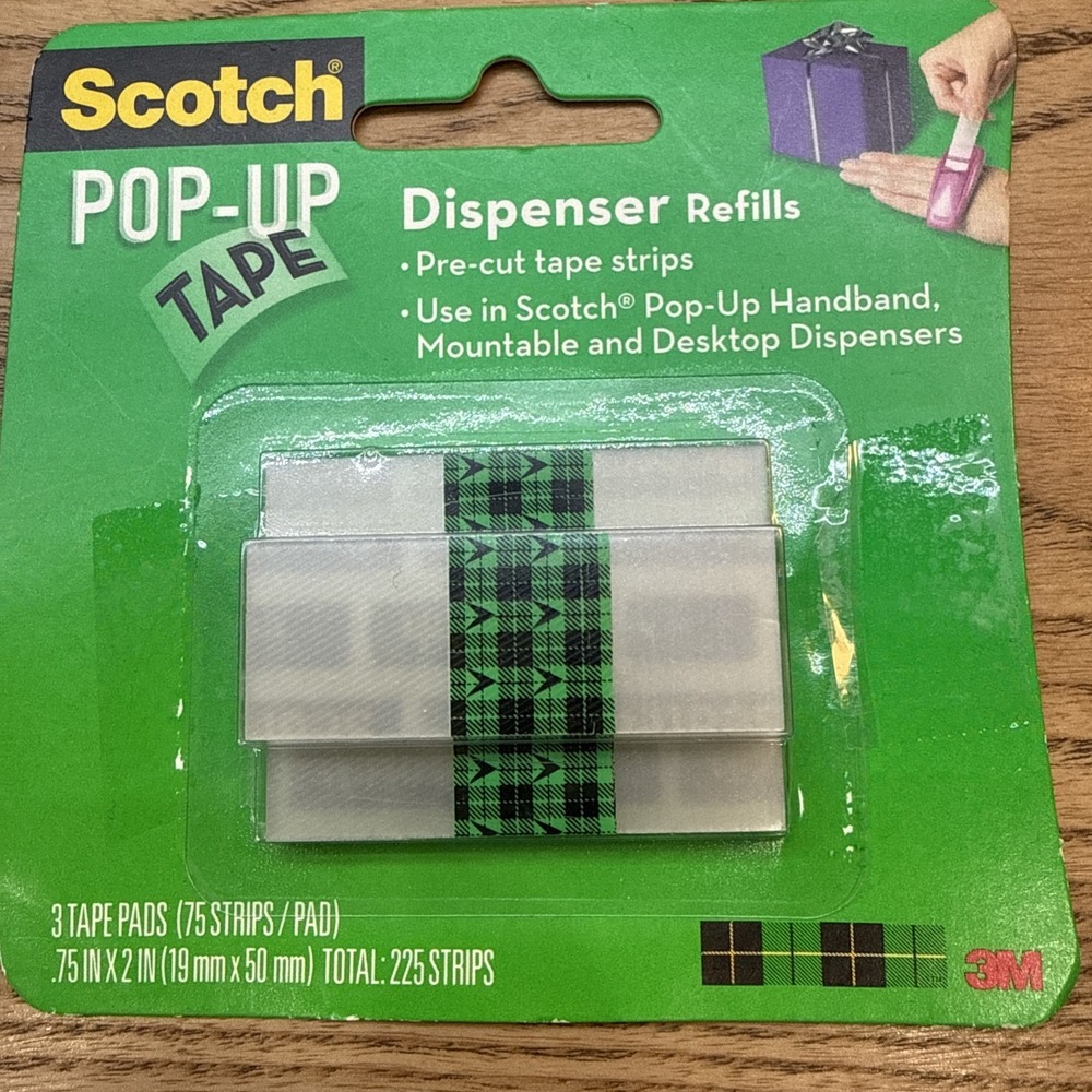 NEW 2010 Scotch Pop Up Tape Refills 3 pads 75 Strips Each 225‎ Strips Total